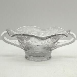 Charmaine Rose Duncan and Miller Glass Double Handled Clear Glass Floral Bowl